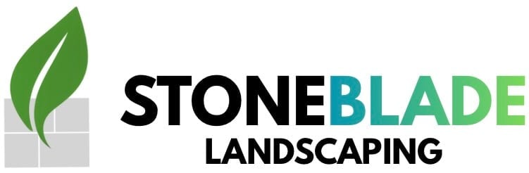 Stoneblade Landscaping logo with green leaf icon and geometric stone design